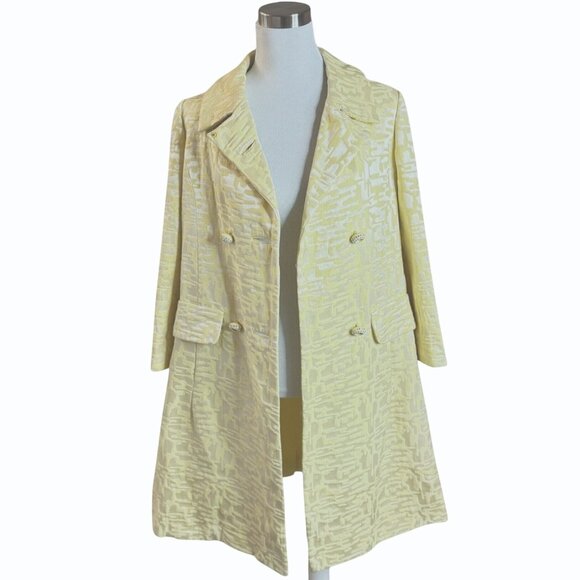 VTG 60s Tapestry Pea Coat Butter Yellow Rhinestone Buttons Mod Old Money Luxury - Picture 5 of 12